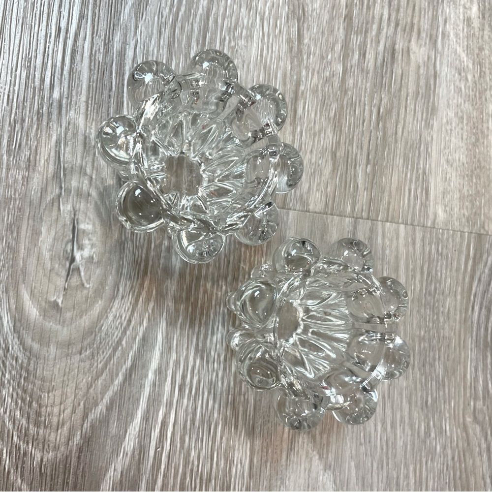 RETRO REIMS Pair Candle Holders Home Decor 1970s Pair Heavy Glass Candleholders